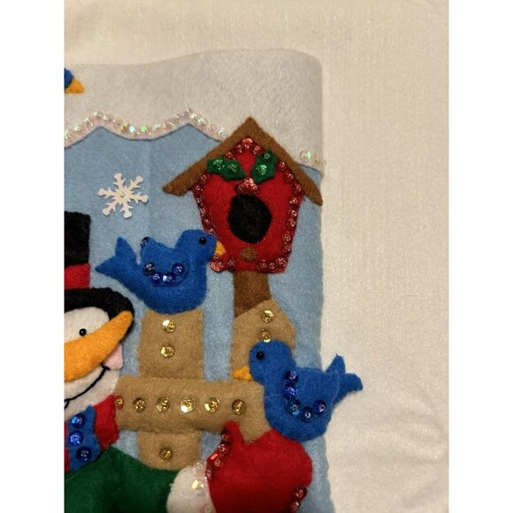 Complete Design Works Felt Christmas Stocking "Snowman and Birds” Hand Stitched - Picture 5 of 8